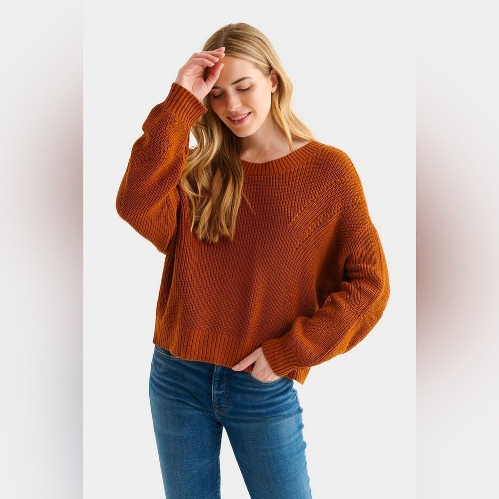 Lucky Brand Rust Brown Cropped Rib-Knit Pullover Reversible Sweater SZ L